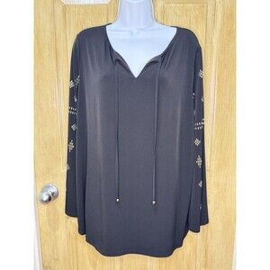 SUSAN GRAVER Blouse Women's Large Tunic Shirt Long Sleeve Stretch Studded